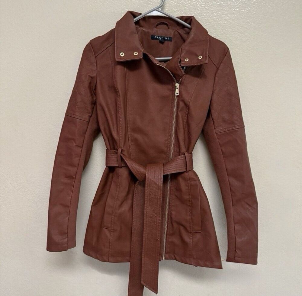 Baccini Women's Faux Leather Jacket Size Small, Brown - Picture 2 of 7